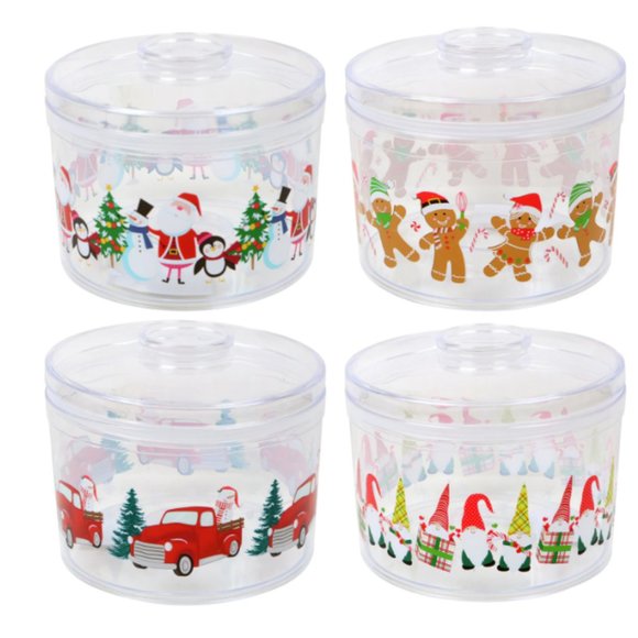 Christmas Themed Plastic Containers/Lids 4 Pack Cookies,Treats,Candy NEW - Picture 1 of 3